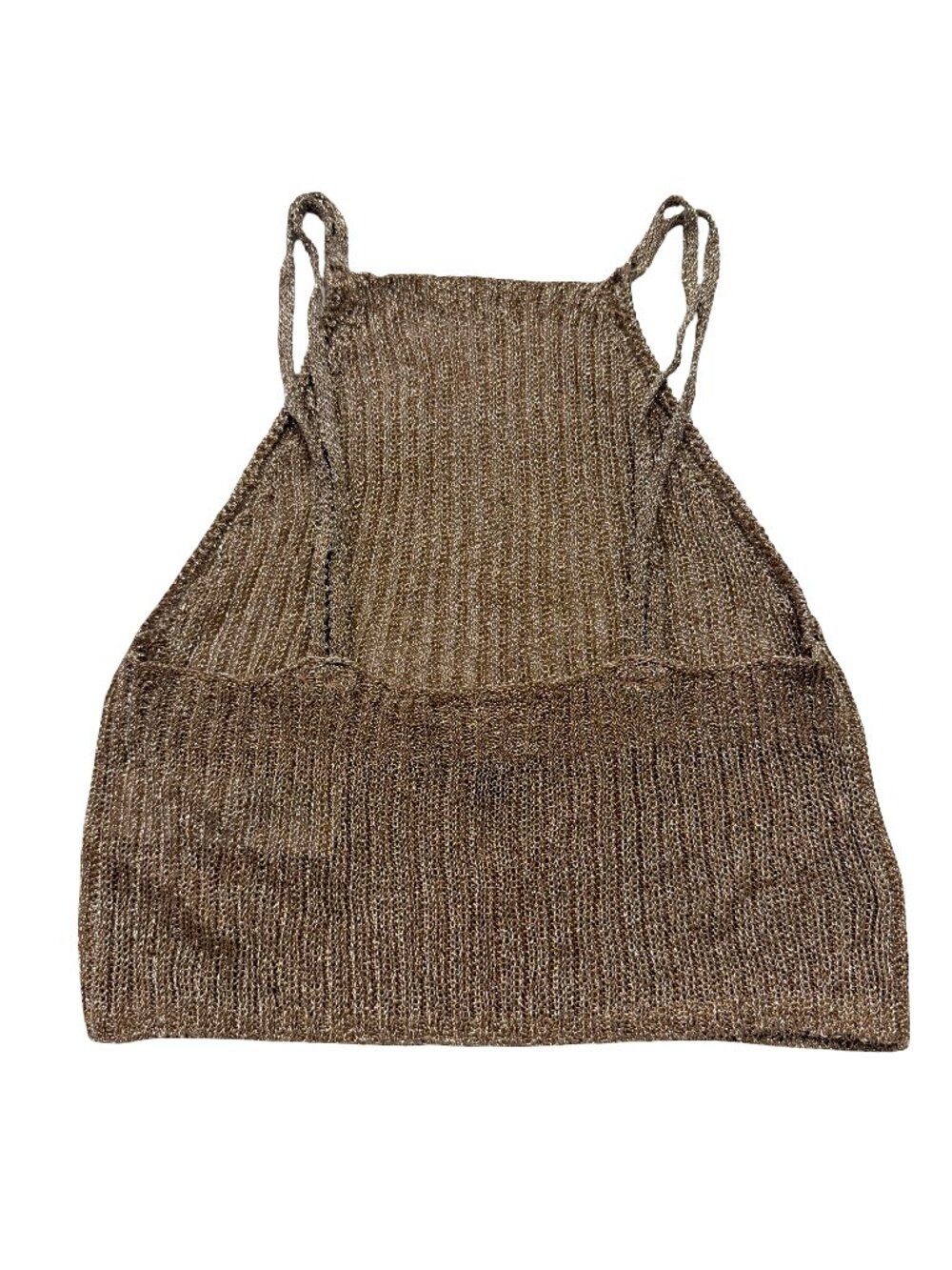 Topshop Bronze Metallic Ribbed Knit Halter Top Cami Tank Shirt Size 2 Women's